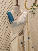 Kerala saree with big polka dots and contrast blouse - Image 19