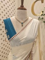 Kerala saree with big polka dots and contrast blouse - Image 20