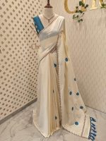 Kerala saree with big polka dots and contrast blouse - Image 21
