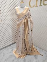 Kerala saree with polka dots and small diamond shape on border - Image 16