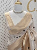 Kerala saree with polka dots and small diamond shape on border - Image 14