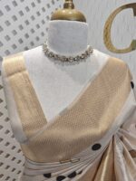 Kerala saree with polka dots and small diamond shape on border - Image 15
