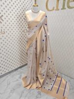 Kerala saree with polka dots and small diamond shape on border - Image 13