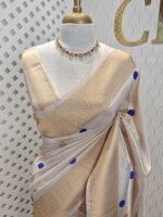 Kerala saree with polka dots and small diamond shape on border - Image 11