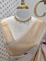 Kerala saree with polka dots and small diamond shape on border - Image 12