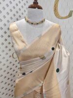 Kerala saree with polka dots and small diamond shape on border - Image 8