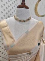 Kerala saree with polka dots and small diamond shape on border - Image 9