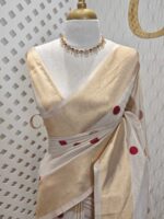 Kerala saree with polka dots and small diamond shape on border - Image 5