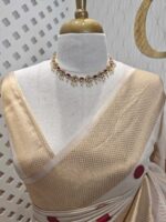 Kerala saree with polka dots and small diamond shape on border - Image 6