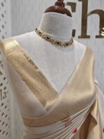Kerala saree with polka dots and small diamond shape on border - Image 2