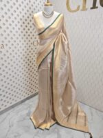 Kerala saree with check pattern and contrast colour on border - Image 13