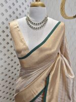 Kerala saree with check pattern and contrast colour on border - Image 11