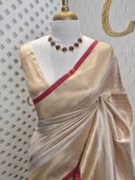 Kerala saree with check pattern and contrast colour on border - Image 8