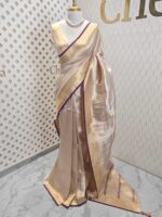 Kerala saree with check pattern and contrast colour on border - Image 7