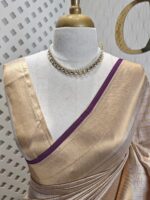 Kerala saree with check pattern and contrast colour on border - Image 6