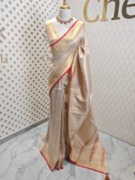 Kerala saree with check pattern and contrast colour on border - Image 4