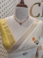 Kerala saree with marigold like flower print - Image 3
