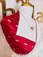 Kerala saree with polka dot and stripes, small flower like pattern - Image 2