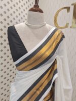 Mul cotton with golden colour on center of the border - Image 5
