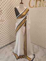Mul cotton with golden colour on center of the border - Image 7