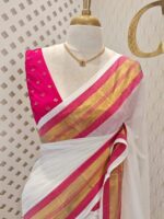 Mul cotton with golden colour on center of the border - Image 8