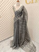 Organza banarasi with vertical stripes pattern - Image 4