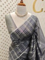 Organza banarasi with vertical stripes pattern - Image 5