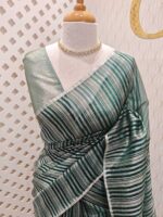 Organza banarasi with vertical stripes pattern - Image 8
