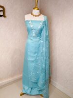 Salwar with satin finished floral thread work on neck - Image 3
