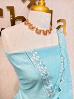 Salwar with satin finished floral thread work on neck - Image 2
