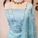 Salwar with satin finished floral thread work on neck