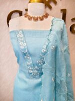 Salwar with satin finished floral thread work on neck