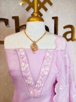 Salwar with satin finished floral thread work on neck - Image 5