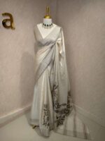 Semi tussar with big applique veiny design - Image 4