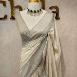 Semi tussar with big applique veiny design