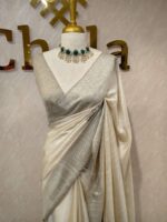 Semi tussar with big applique veiny design