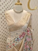 Semi tussar with bird embroidery and zari border