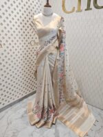 Semi tussar with bird embroidery and zari border - Image 7