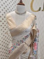 Semi tussar with bird embroidery and zari border - Image 5