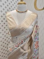 Semi tussar with bird embroidery and zari border - Image 11