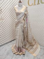 Semi tussar with bird embroidery and zari border - Image 10