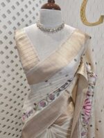 Semi tussar with bird embroidery and zari border - Image 8