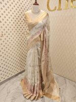 Semi tussar with colourful mango design with Seri border - Image 4