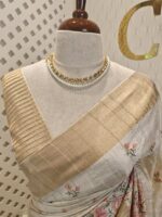 Semi tussar with colourful mango design with Seri border - Image 3