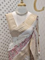 Semi tussar with colourful big mango and floral design