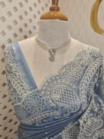 Tissue organza with pearls like embroidery floral work - Image 3