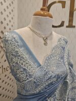 Tissue organza with pearls like embroidery floral work - Image 2