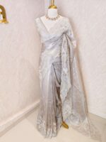 Tissue organza with pearls like embroidery floral work - Image 10