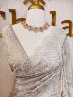 Tissue organza with pearls like embroidery floral work - Image 9