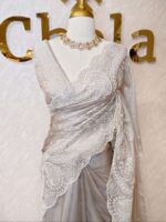 Tissue organza with pearls like embroidery floral work - Image 8